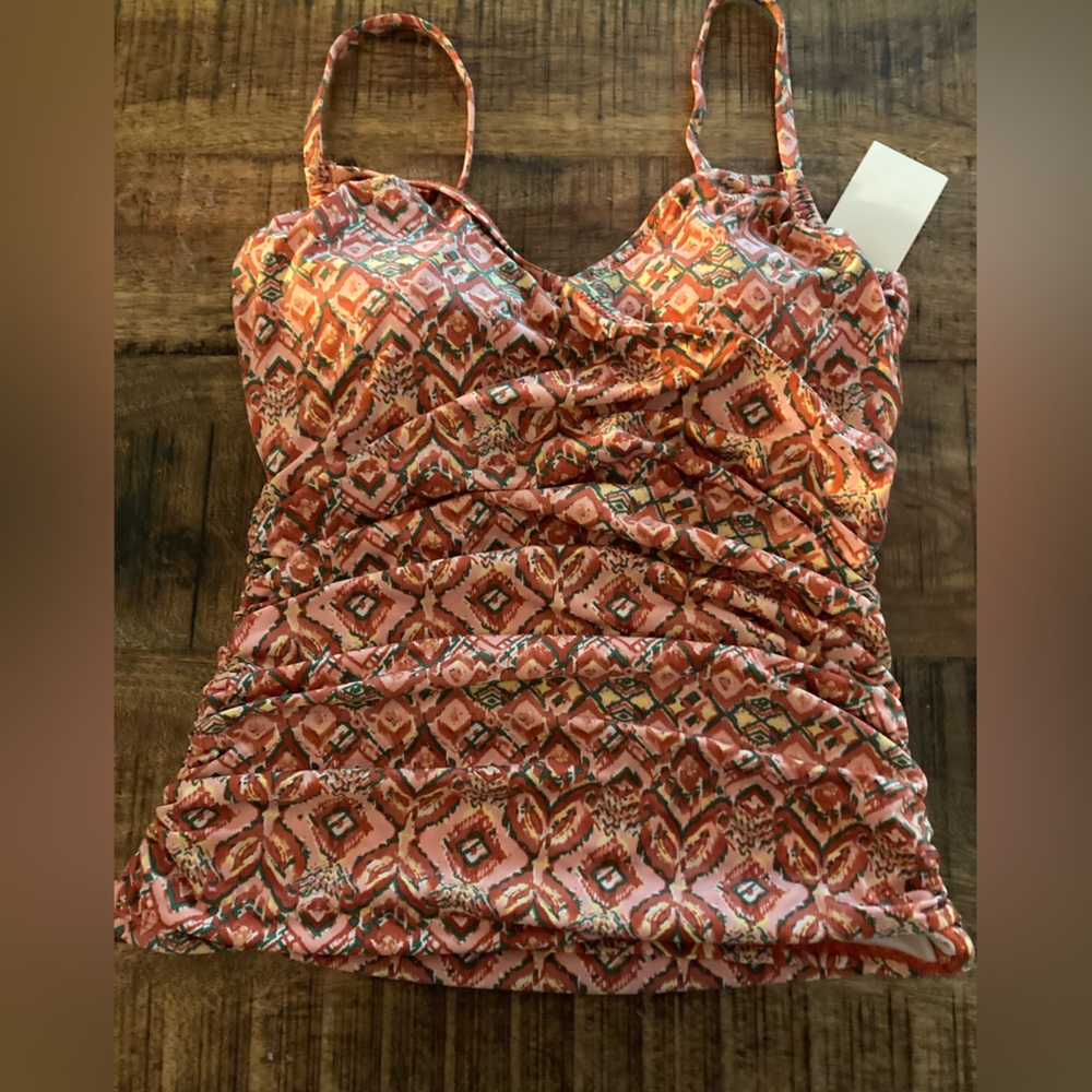 Garnet Hill Orange and Pink Patterned One-Piece Swim Tank
